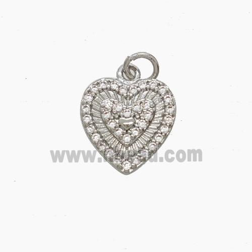 Copper Heart Pendant Pave Zirconia Platinum Plated