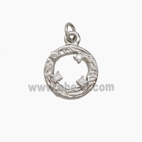 Copper Circle Pendant Pave Zirconia Platinum Plated
