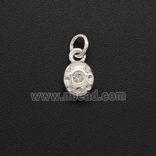 Copper Oval Pendant Pave Zirconia Shiny Silver
