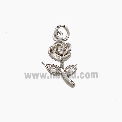 Copper Rose Flower Pendant Pave Zirconia Platinum Plated