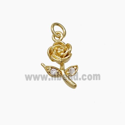 Copper Rose Flower Pendant Pave Zirconia Gold Plated