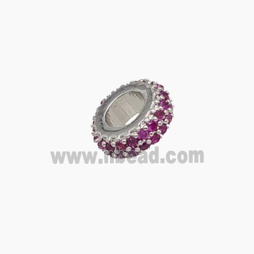 Copper Rondelle Beads Pave Zirconia Platinum Plated
