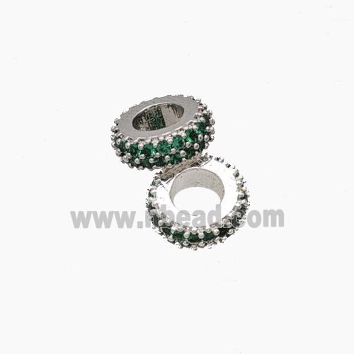 Copper Rondelle Beads Pave Zirconia Platinum Plated