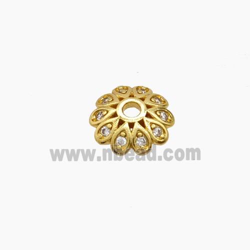 Copper Beadcaps Pave Zirconia Gold Plated