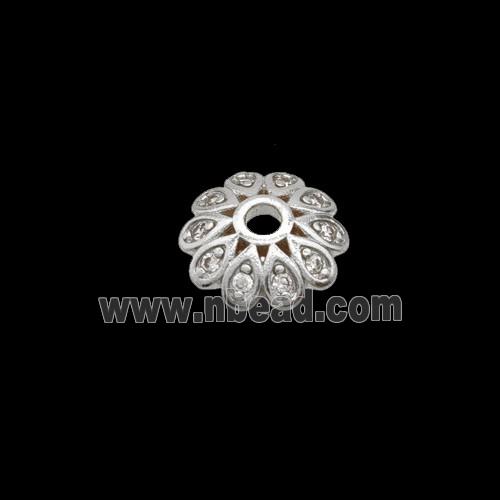 Copper Beadcaps Pave Zirconia Shiny Silver