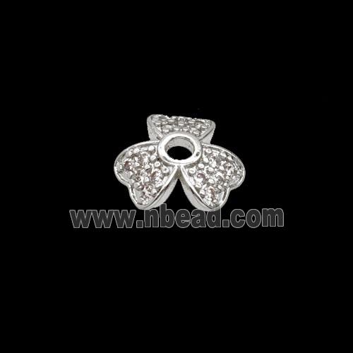 Copper Beadcaps Pave Zirconia Shiny Silver