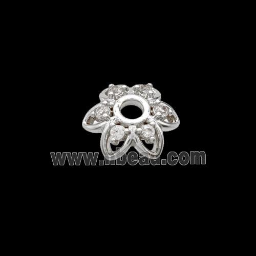 Copper Beadcaps Pave Zirconia Shiny Silver