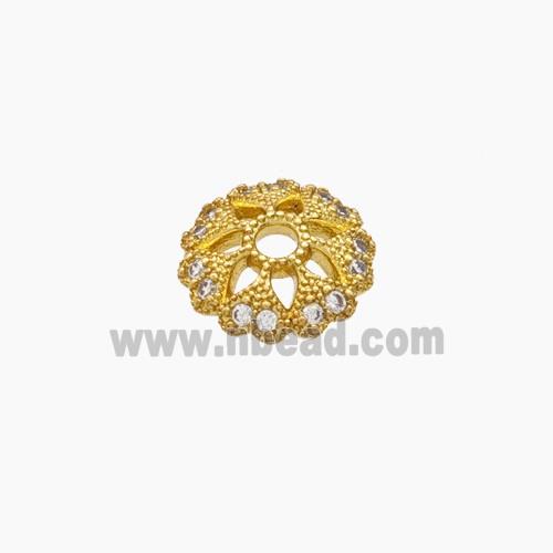 Copper Beadcaps Pave Zirconia Gold Plated