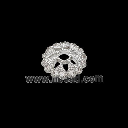 Copper Beadcaps Pave Zirconia Shiny Silver