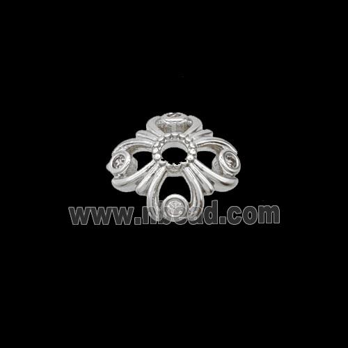 Copper Beadcaps Pave Zirconia Shiny Silver