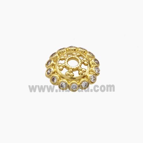 Copper Beadcaps Pave Zirconia Gold Plated