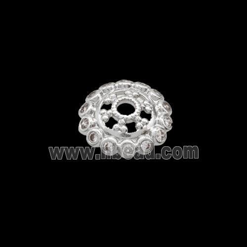 Copper Beadcaps Pave Zirconia Shiny Silver