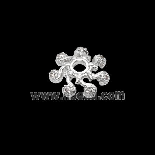 Copper Beadcaps Pave Zirconia Shiny Silver