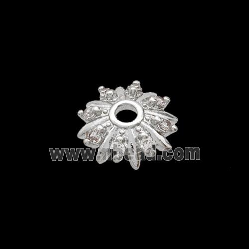 Copper Beadcaps Pave Zirconia Shiny Silver