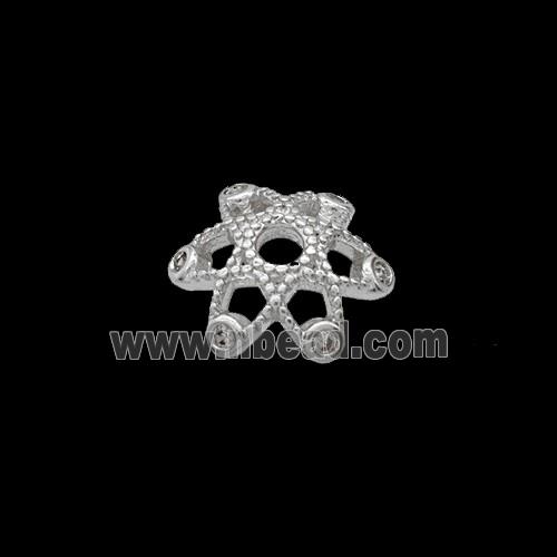 Copper Beadcaps Pave Zirconia Shiny Silver