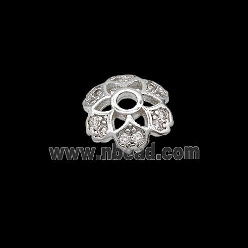 Copper Beadcaps Pave Zirconia Shiny Silver