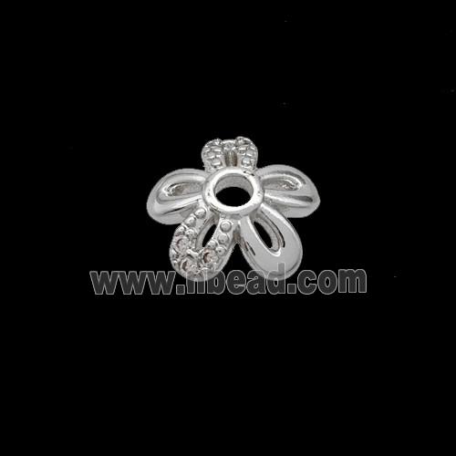 Copper Beadcaps Pave Zirconia Shiny Silver