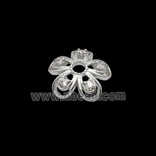 Copper Beadcaps Pave Zirconia Shiny Silver