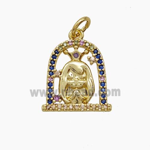 Copper Pendant Pave Zircon, Gold Plated