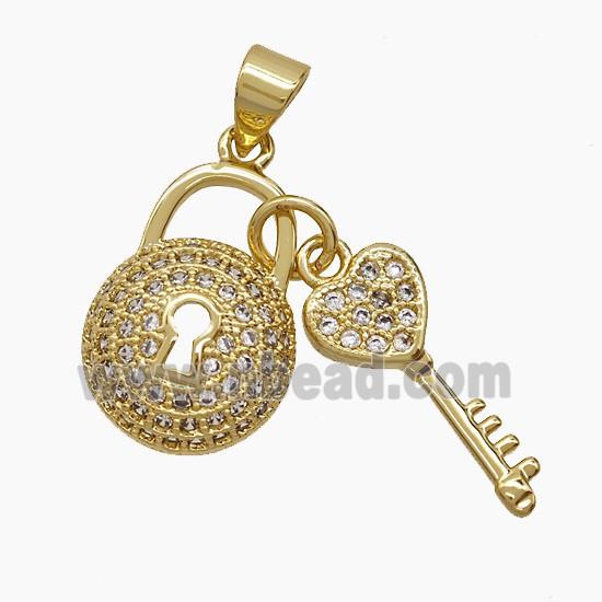 Copper Pendant Pave Zircon, Gold Plated