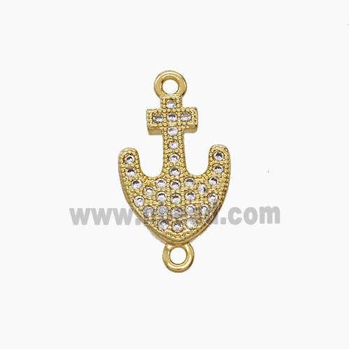 Copper Anchor Connector Micropave Zirconia 18K Gold Plated