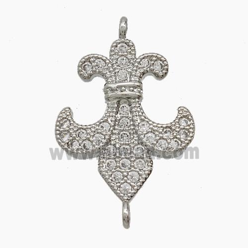 Copper Flower Connector Pave Zirconia Fleur De Lis Platinum Plated