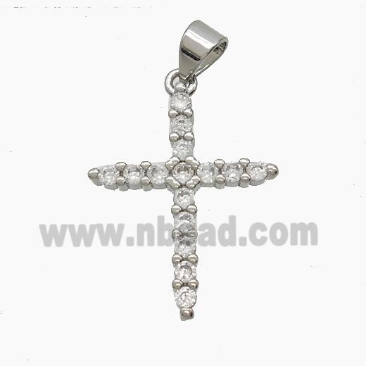Copper Cross Pendant Pave Zirconia Platinum Plated