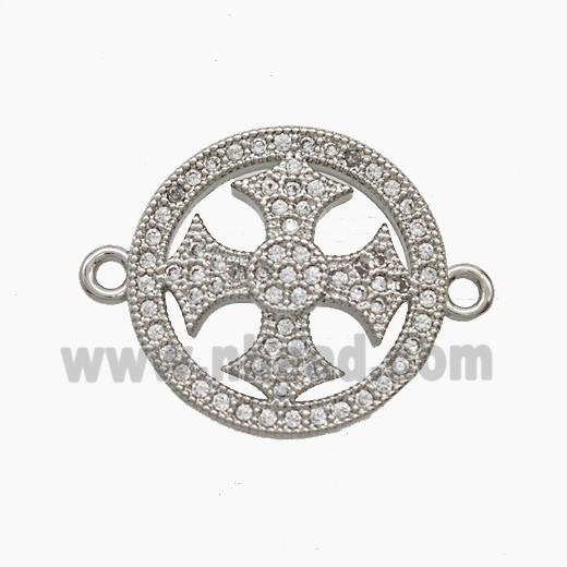 Copper Cross Pendant Pave Zirconia Circle Platinum Plated