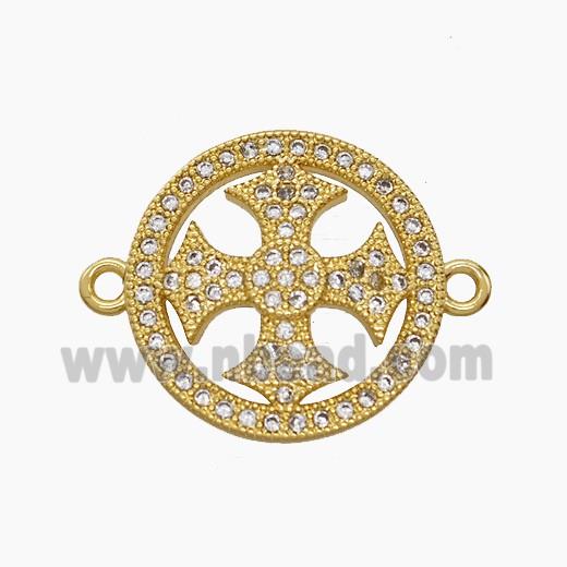 Copper Cross Pendant Pave Zirconia Circle 18K Gold Plated