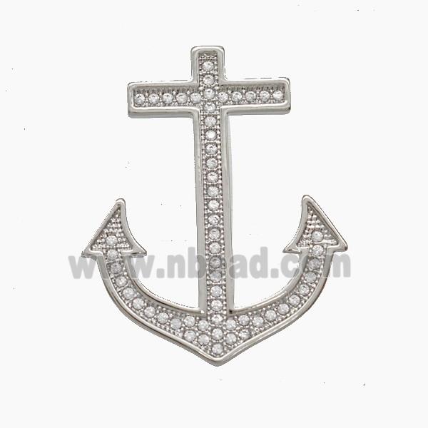 Copper Anchor Pendant Pave Zirconia Platinum Plated