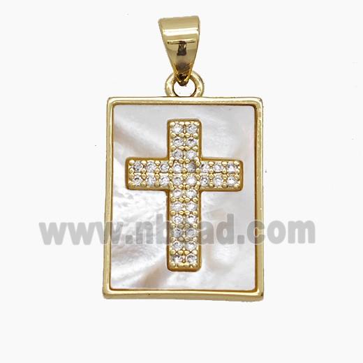 Copper Cross Pendant Pave Zirconia Shell Rectangle 18K Gold Plated