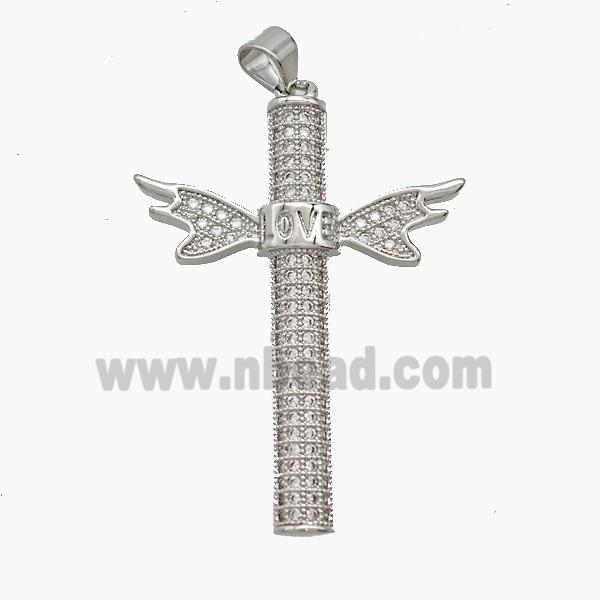 Copper Angel Wings Pendant Pave Zirconia Love Platinum Plated