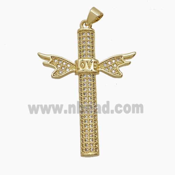 Copper Angel Wings Pendant Pave Zirconia Love 18K Gold Plated