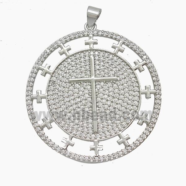 Copper Cross Pendant Pave Zirconia Platinum Plated