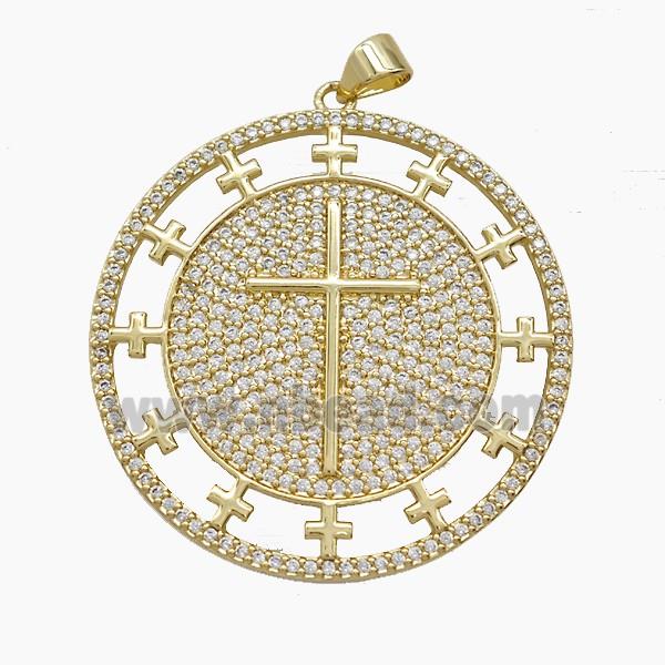 Copper Cross Pendant Pave Zirconia 18K Gold Plated