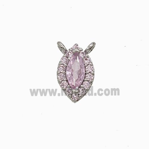 Copper Eye Pendant Pave Zirconia Pink Crystal Glass 2loops Platinum Plated