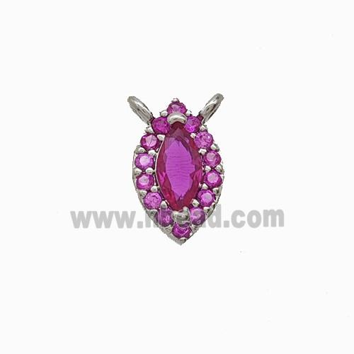 Copper Eye Pendant Pave Zirconia Hotpink Crystal Glass 2loops Platinum Plated