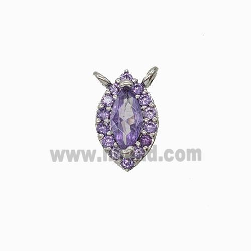 Copper Eye Pendant Pave Zirconia Purple Crystal Glass 2loops Platinum Plated