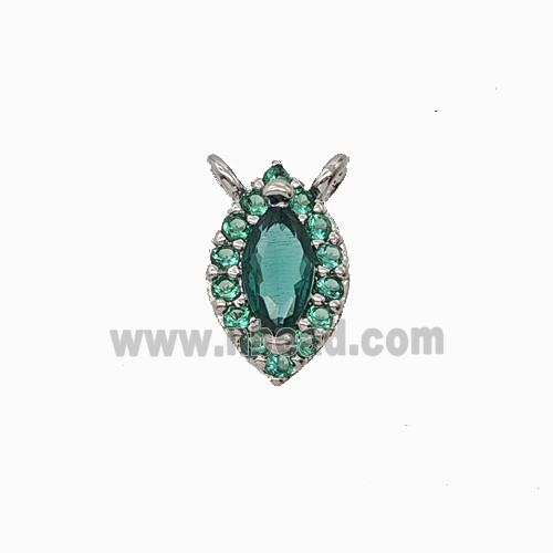 Copper Eye Pendant Pave Zirconia Green Crystal Glass 2loops Platinum Plated