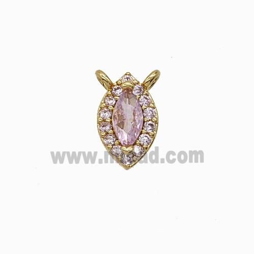 Copper Eye Pendant Pave Zirconia Pink Crystal Glass 2loops Gold Plated