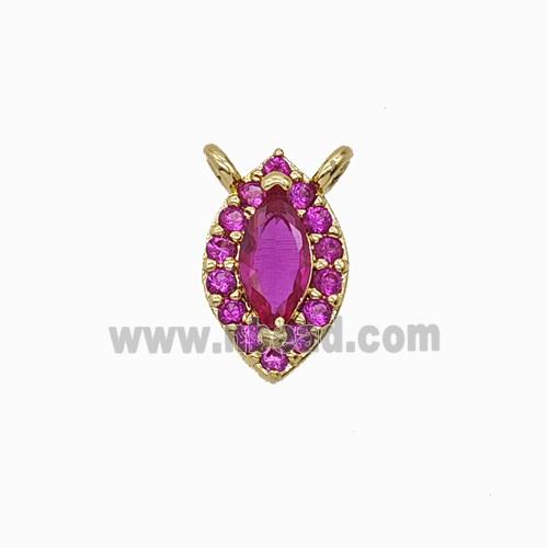 Copper Eye Pendant Pave Zirconia Hotpink Crystal Glass 2loops Gold Plated