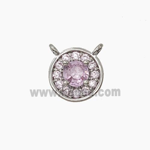 Copper Circle Pendant Pave Zirconia Pink Crystal Glass 2loops Platinum Plated