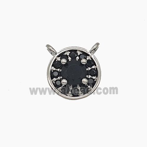 Copper Circle Pendant Pave Zirconia Black Crystal Glass 2loops Platinum Plated