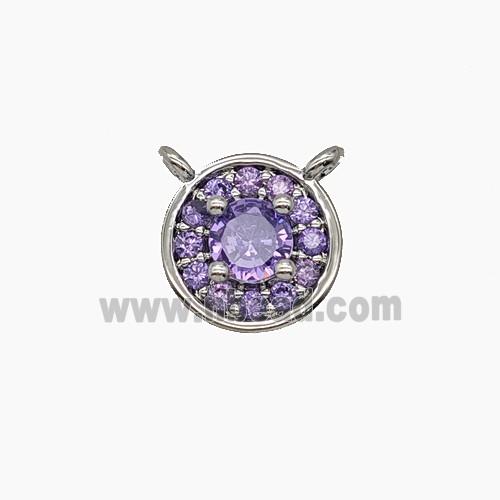 Copper Circle Pendant Pave Zirconia Purple Crystal Glass 2loops Platinum Plated