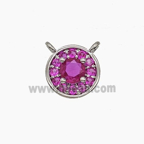 Copper Circle Pendant Pave Zirconia Hotpink Crystal Glass 2loops Platinum Plated