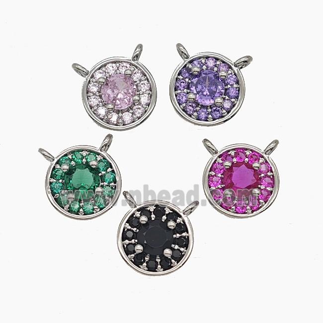 Copper Circle Pendant Pave Zirconia Crystal Glass 2loops Platinum Plated Mixed