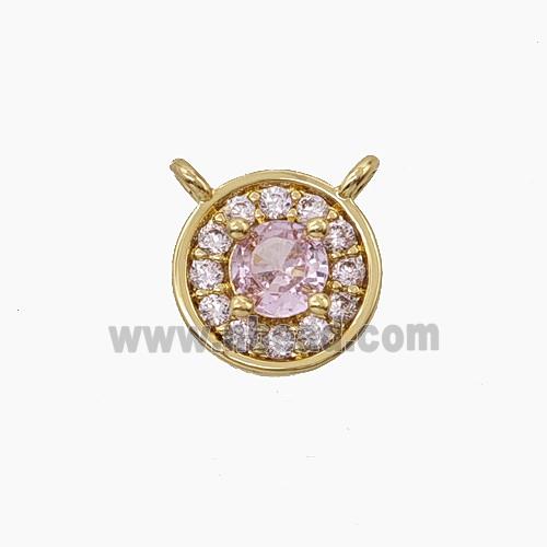 Copper Circle Pendant Pave Zirconia Pink Crystal Glass 2loops Gold Plated