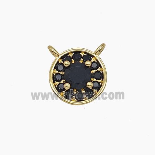 Copper Circle Pendant Pave Zirconia Black Crystal Glass 2loops Gold Plated