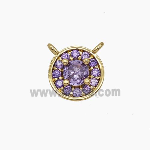 Copper Circle Pendant Pave Zirconia Purple Crystal Glass 2loops Gold Plated