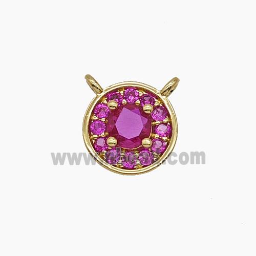 Copper Circle Pendant Pave Zirconia Hotpink Crystal Glass 2loops Gold Plated